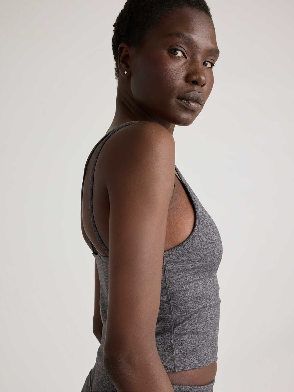 Quince Ultra Soft Strappy Crop Tank Heather Gray S